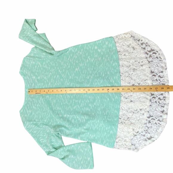 KCM Green & Cream Marled Tunic Long Sleeve Light Spring Sweater with Lace Bottom - Picture 8 of 12